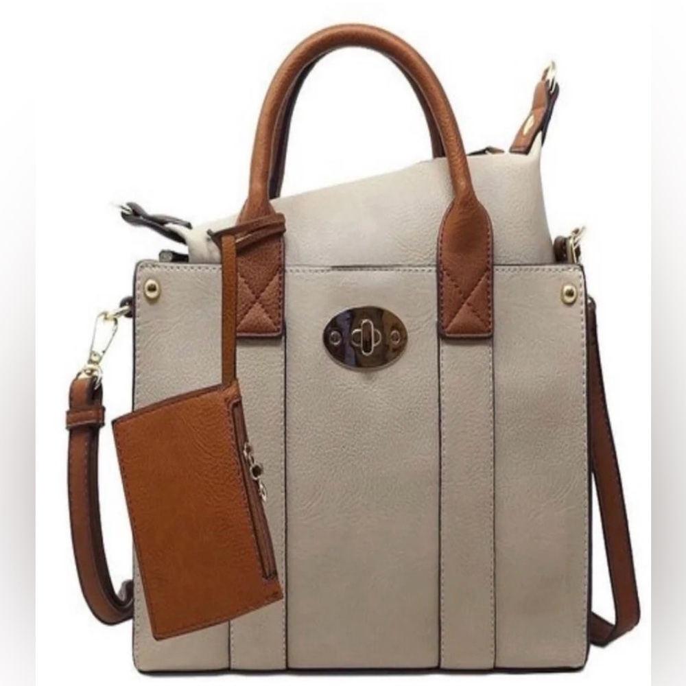 NWT 3 in 1 Two-Tone Tote Crossbody Bag with Removable Inner Pouch and Coin Purse